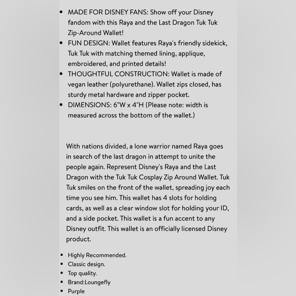🔥Loungefly Disney Raya and the Last Dragon Tuk Tuk Zip-Around Wallet🔥 NWT - Picture 13 of 13